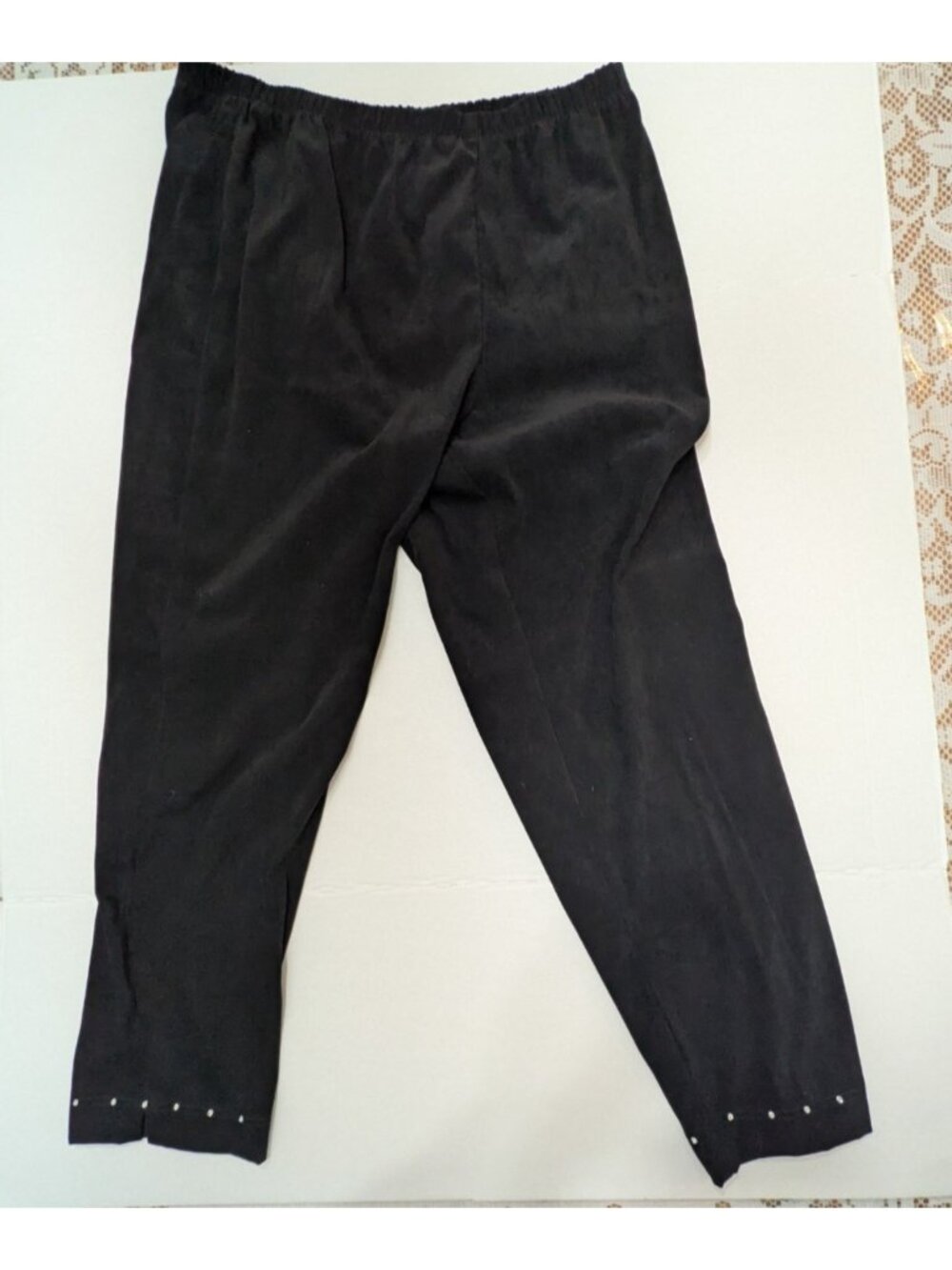 Vtg Quacker Factory Black Velour Pull On Pants Women Sz 2X Rhinestone Details